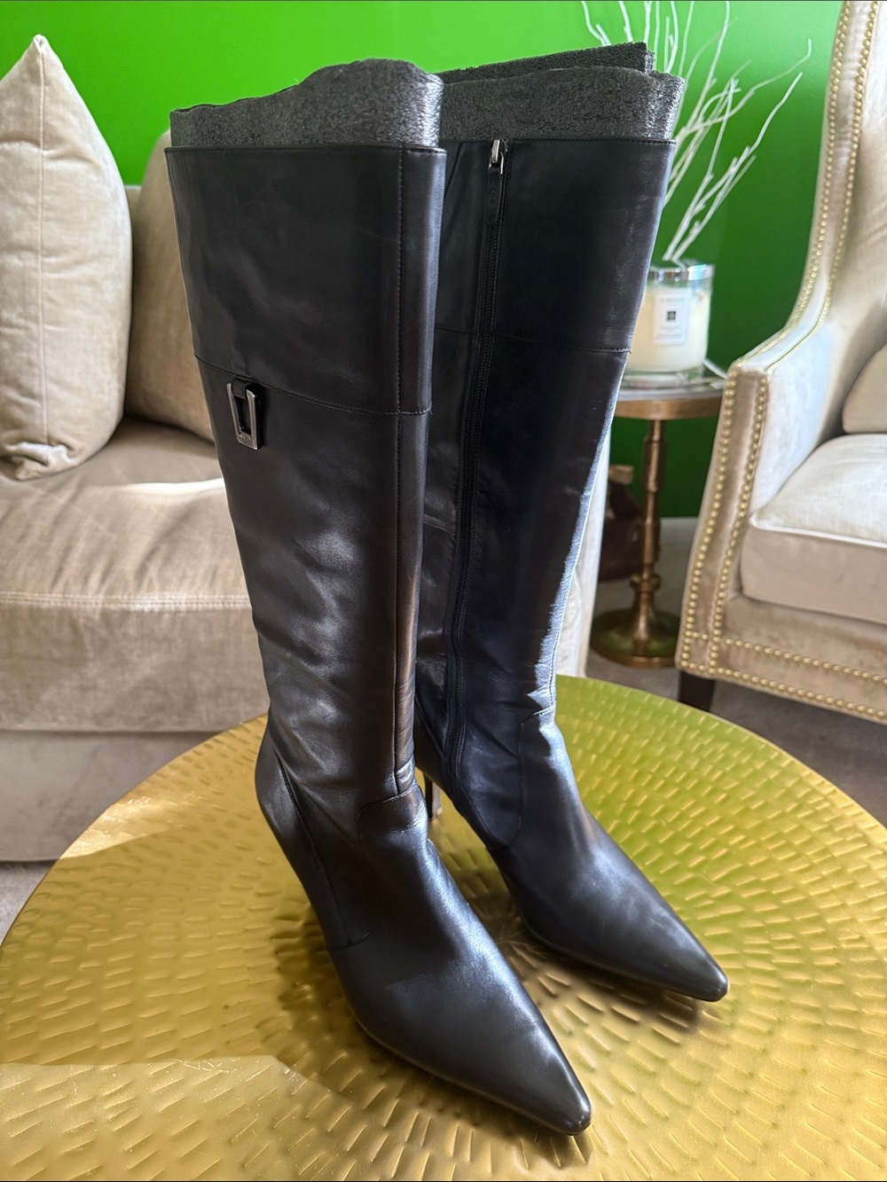 Joan & David Black Leather Tall Knee Boots 12M